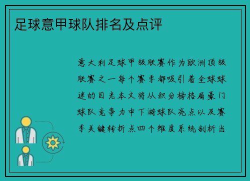 足球意甲球队排名及点评